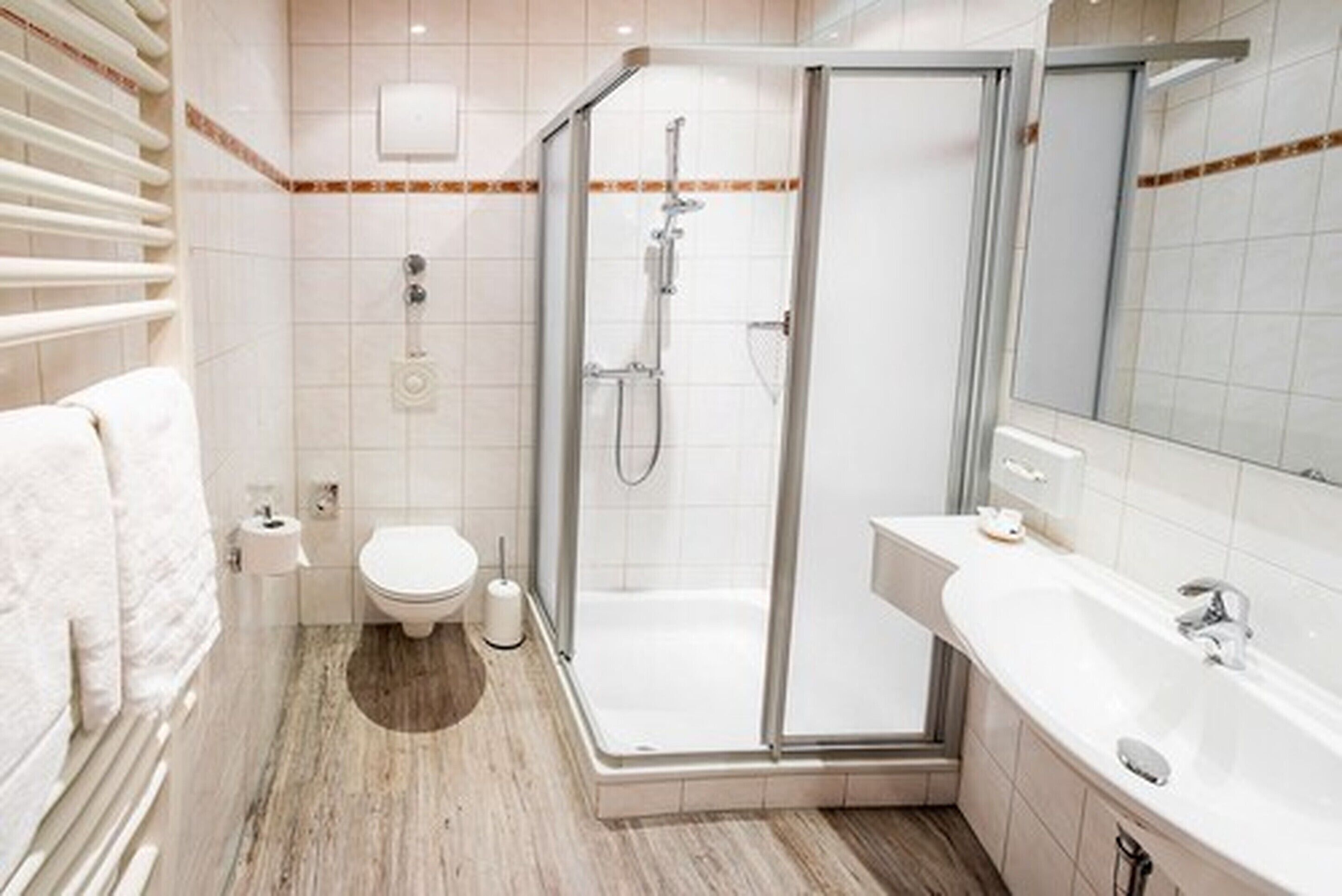 Bathroom | Shower, free toiletries, hair dryer, towels