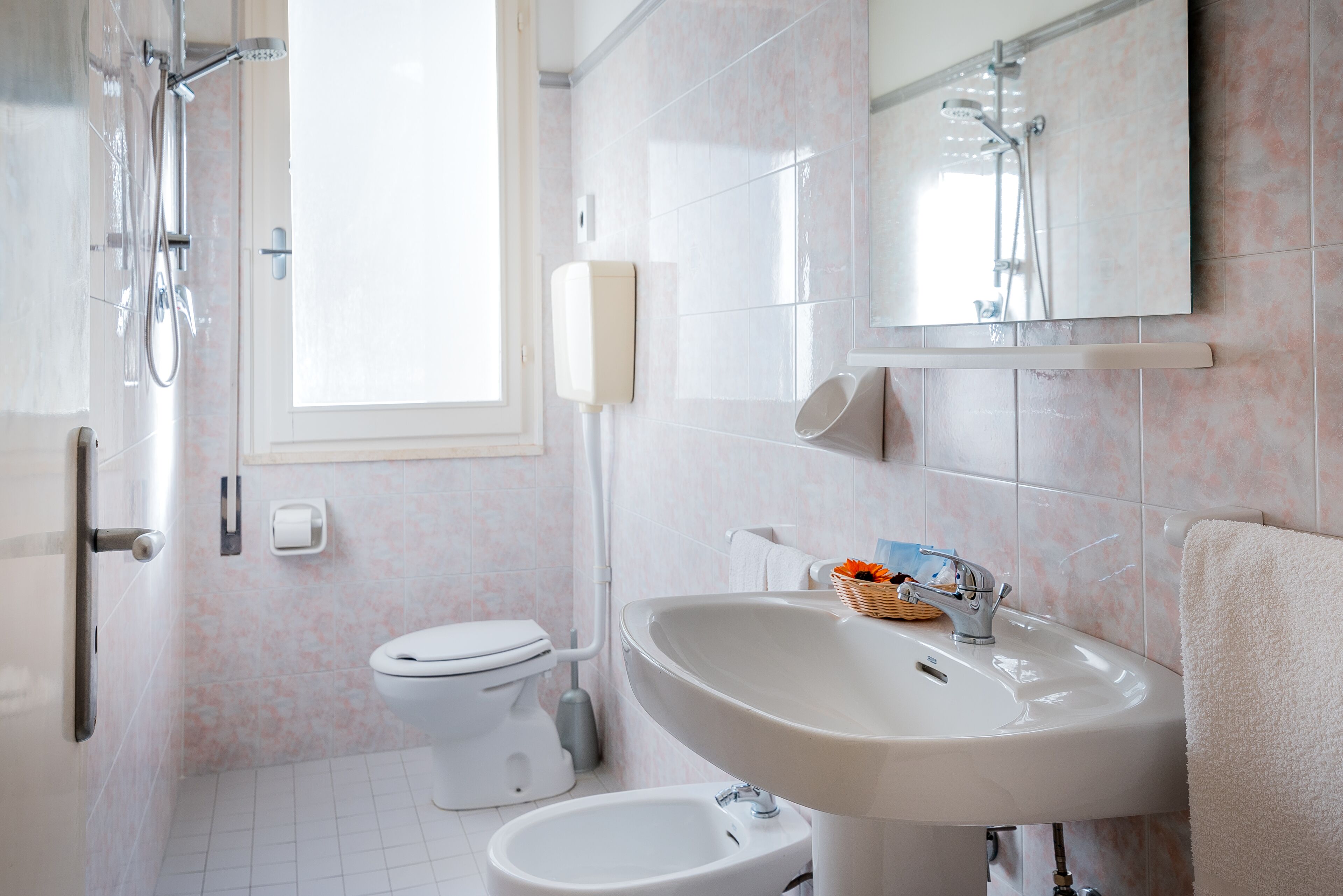 shower, free toiletries, hair dryer, bidet