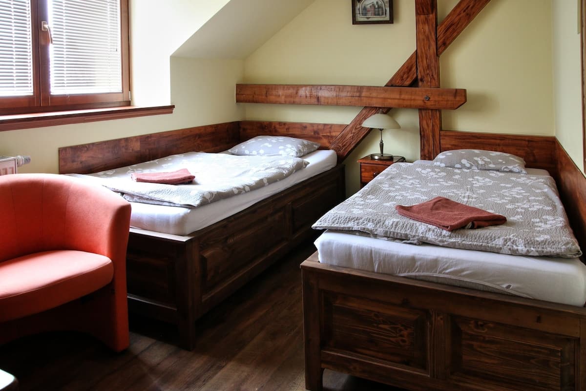 Habitación con 2 camas individuales | Escritorio, espacio para trabajar con un portátil, wifi gratis