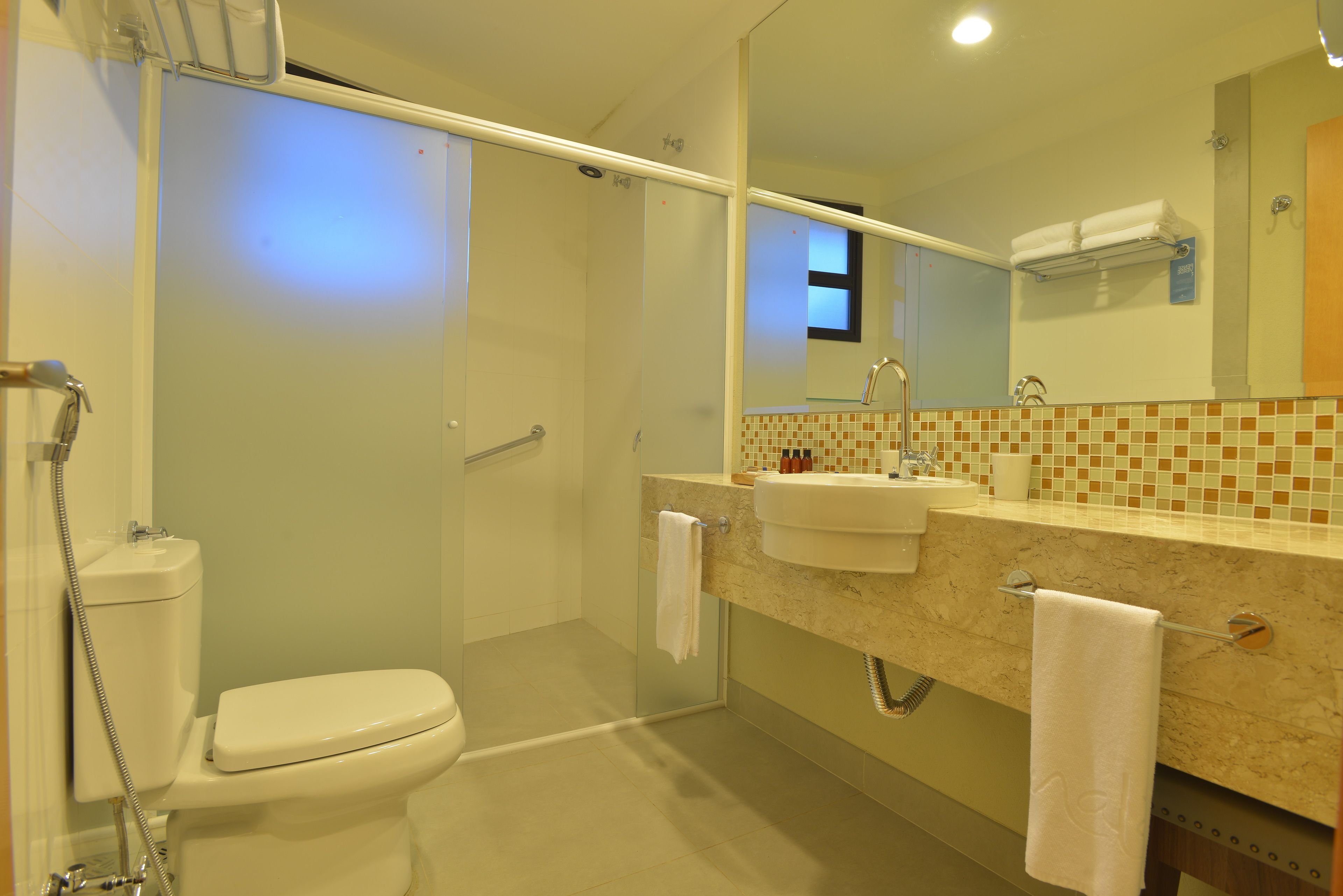 shower, free toiletries, hair dryer, towels