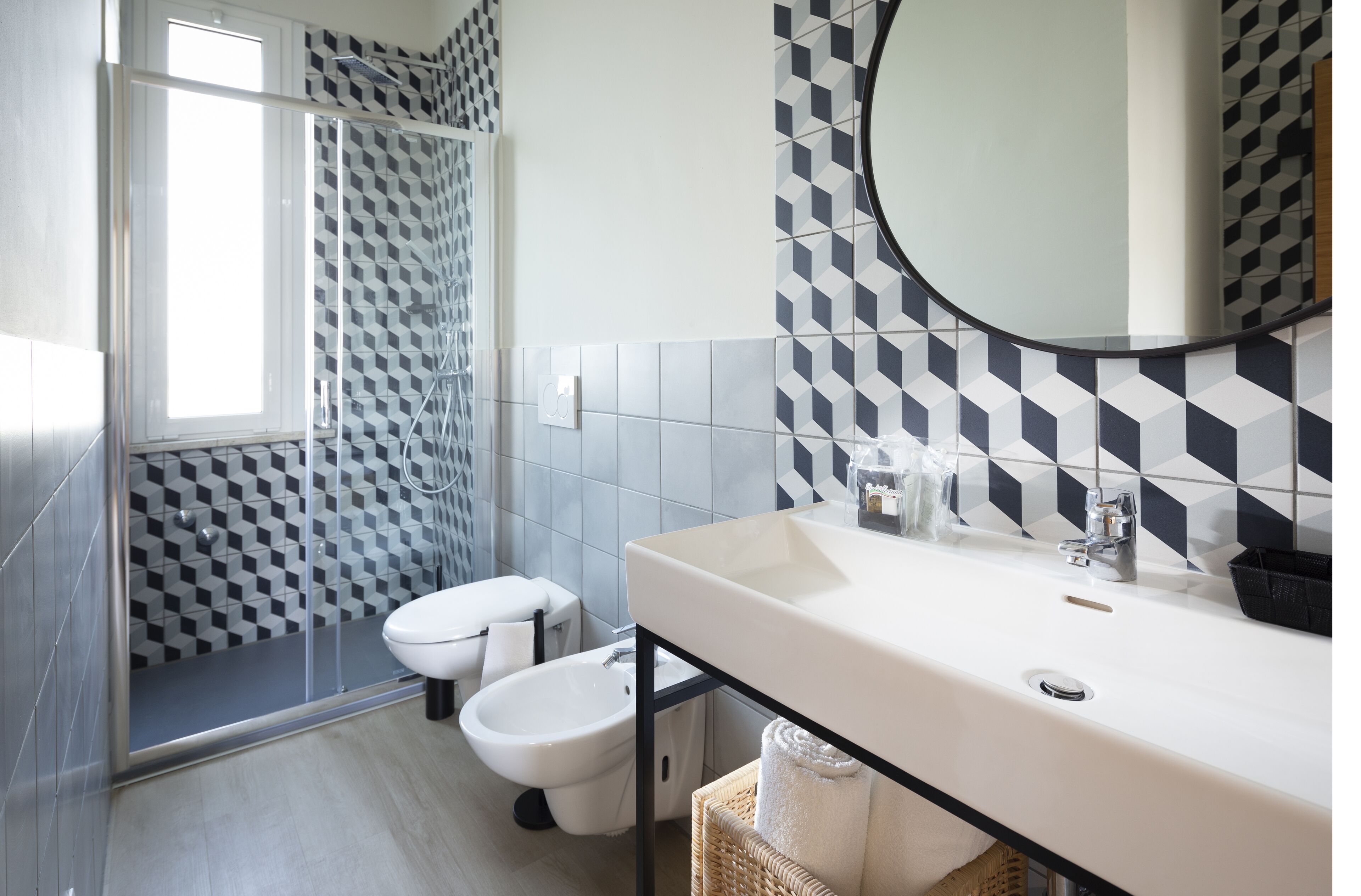 superior double room | bathroom | shower, free toiletries, hair dryer, bathrobes