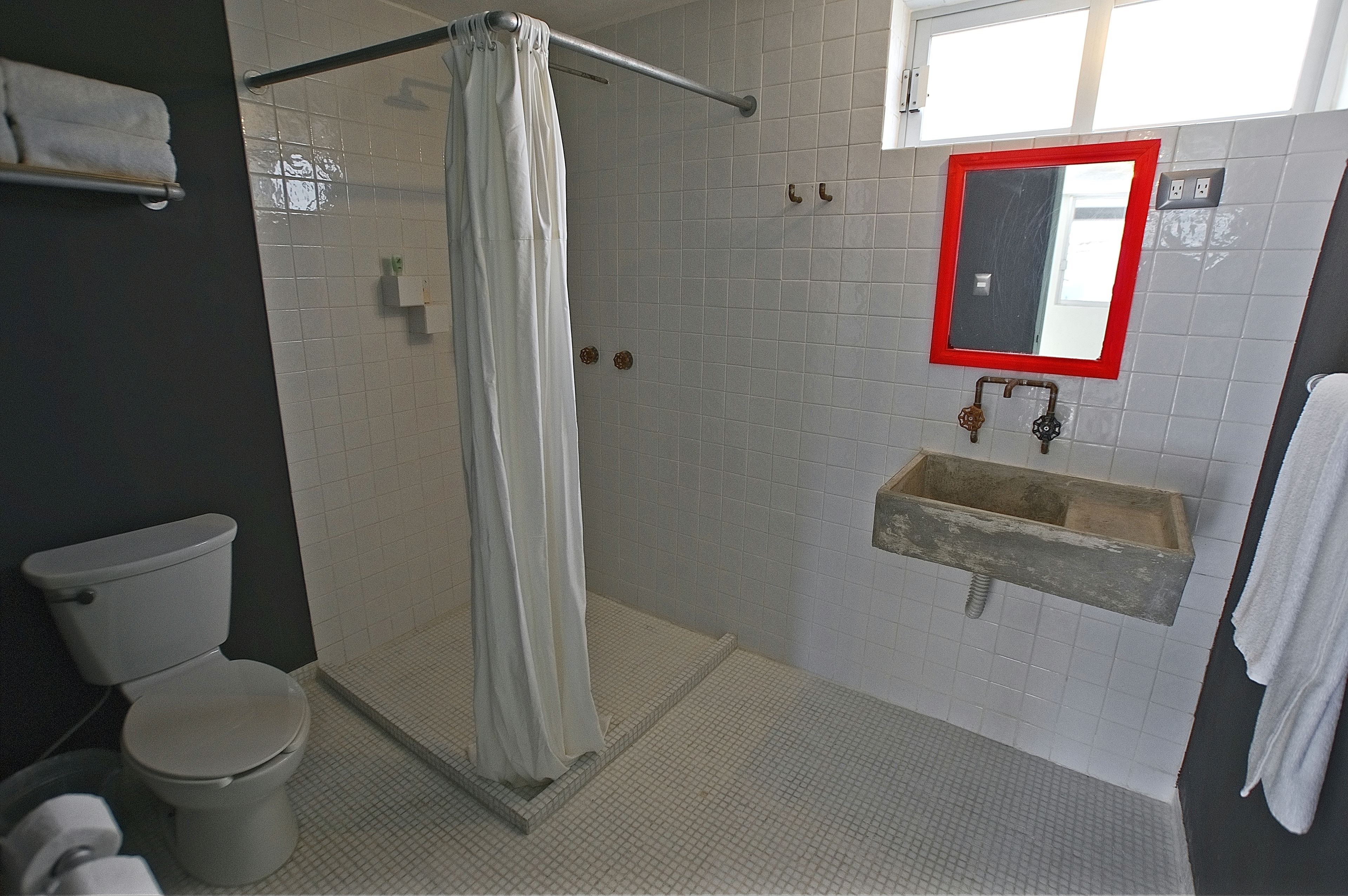 shower, towels, soap, shampoo