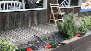 A wooden building with large windows and a sign indicating a cafe. - Gipsy Point Lodge (Gipsy Point)