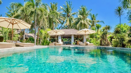 Outdoor pool, sun loungers