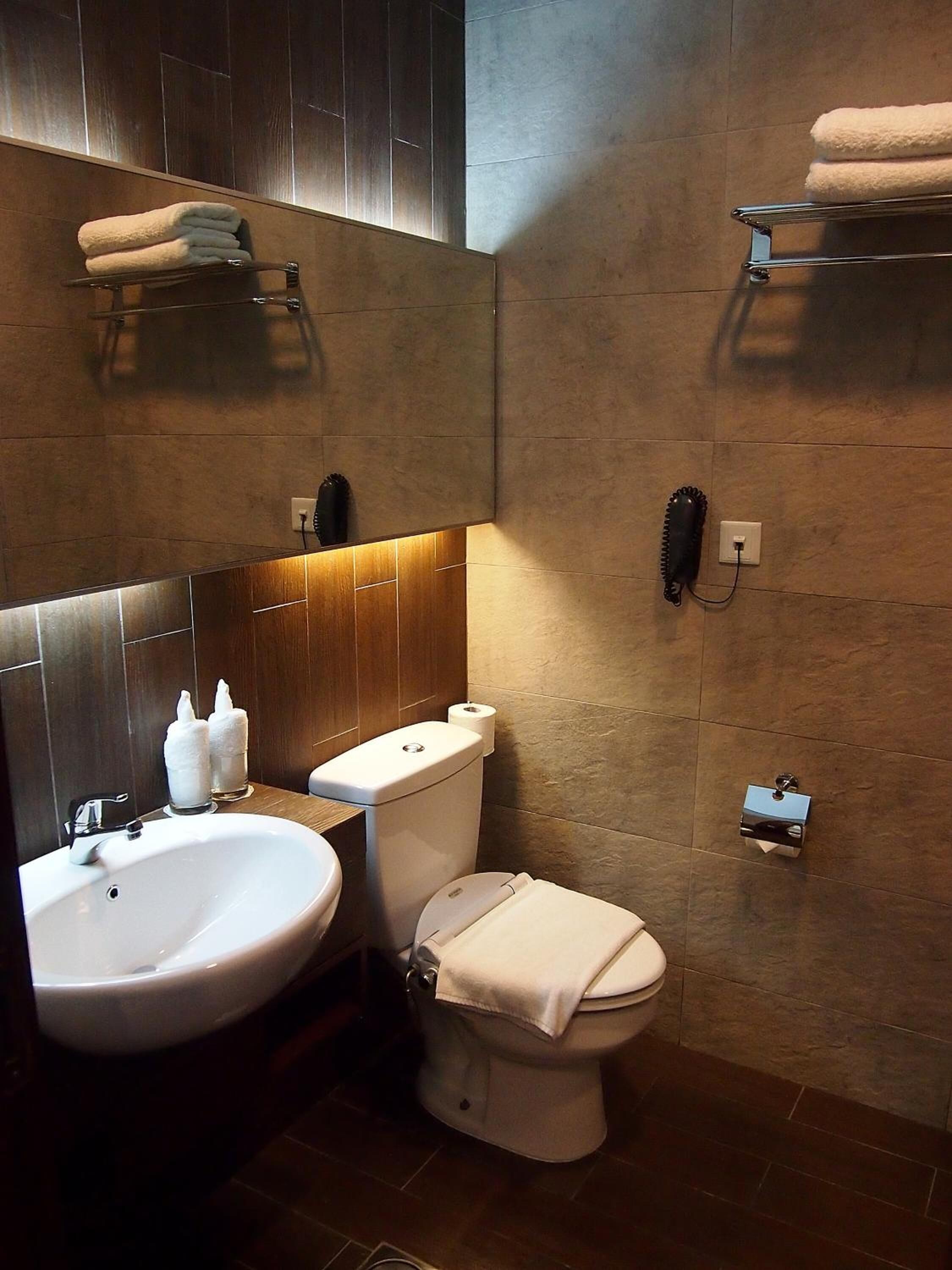 shower, free toiletries, towels