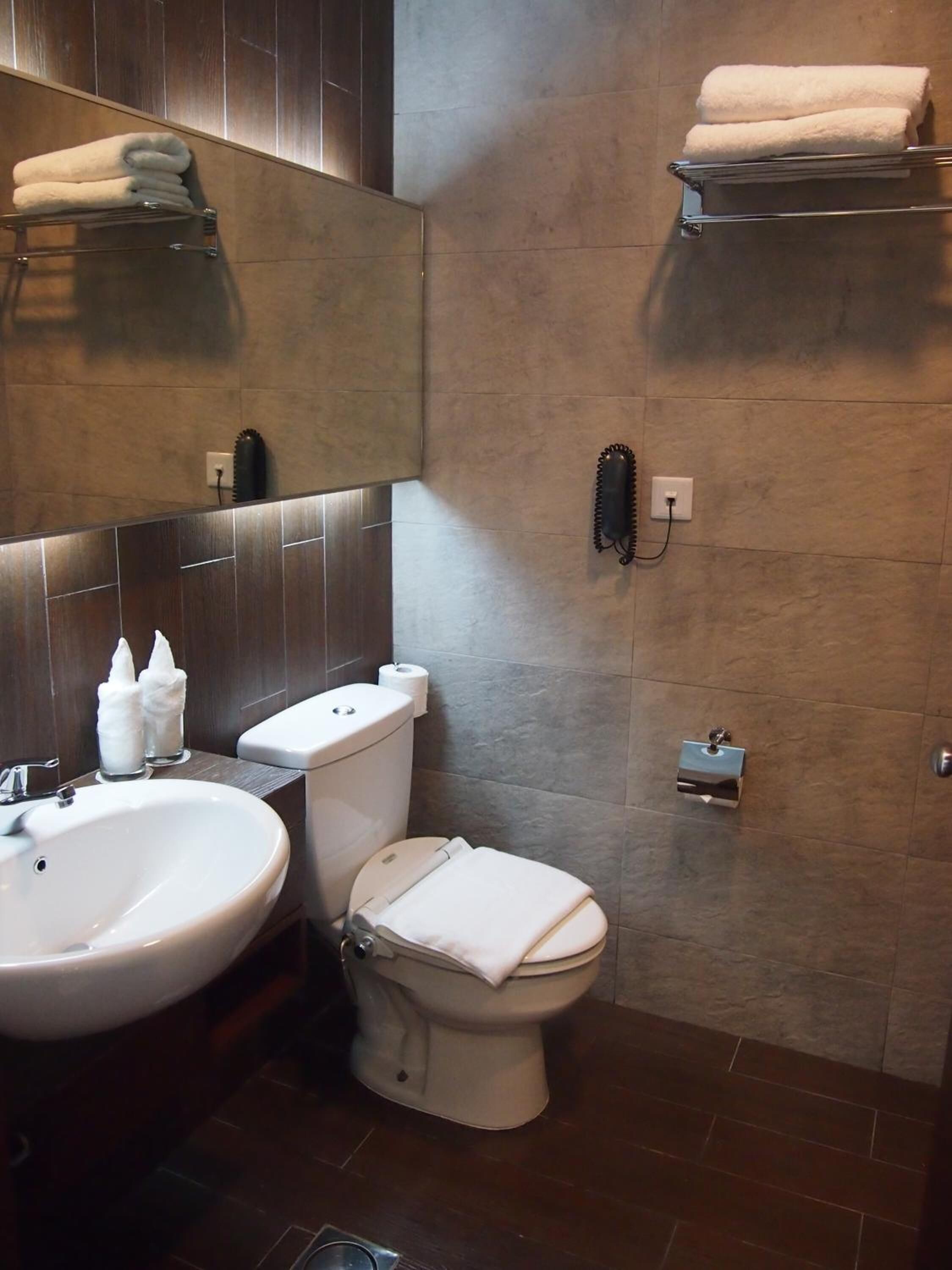 shower, free toiletries, towels