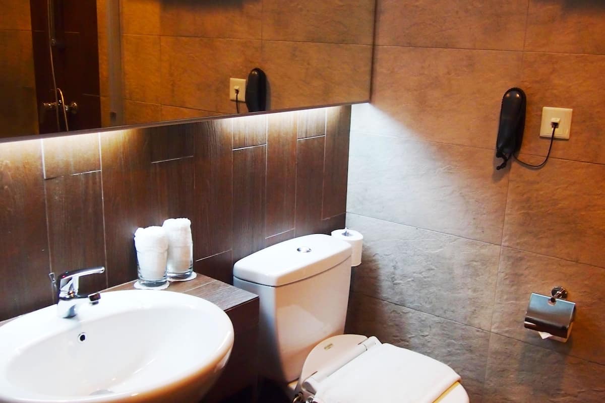 shower, free toiletries, towels