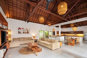 Executive Villa, 3 Bedrooms, Private Pool | Living area | 40-inch LED TV with cable channels, TV - Utara Villas (Gili Trawangan)