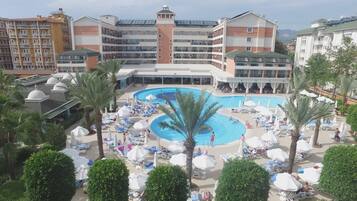 2 indoor pools, outdoor pool, pool umbrellas, pool loungers