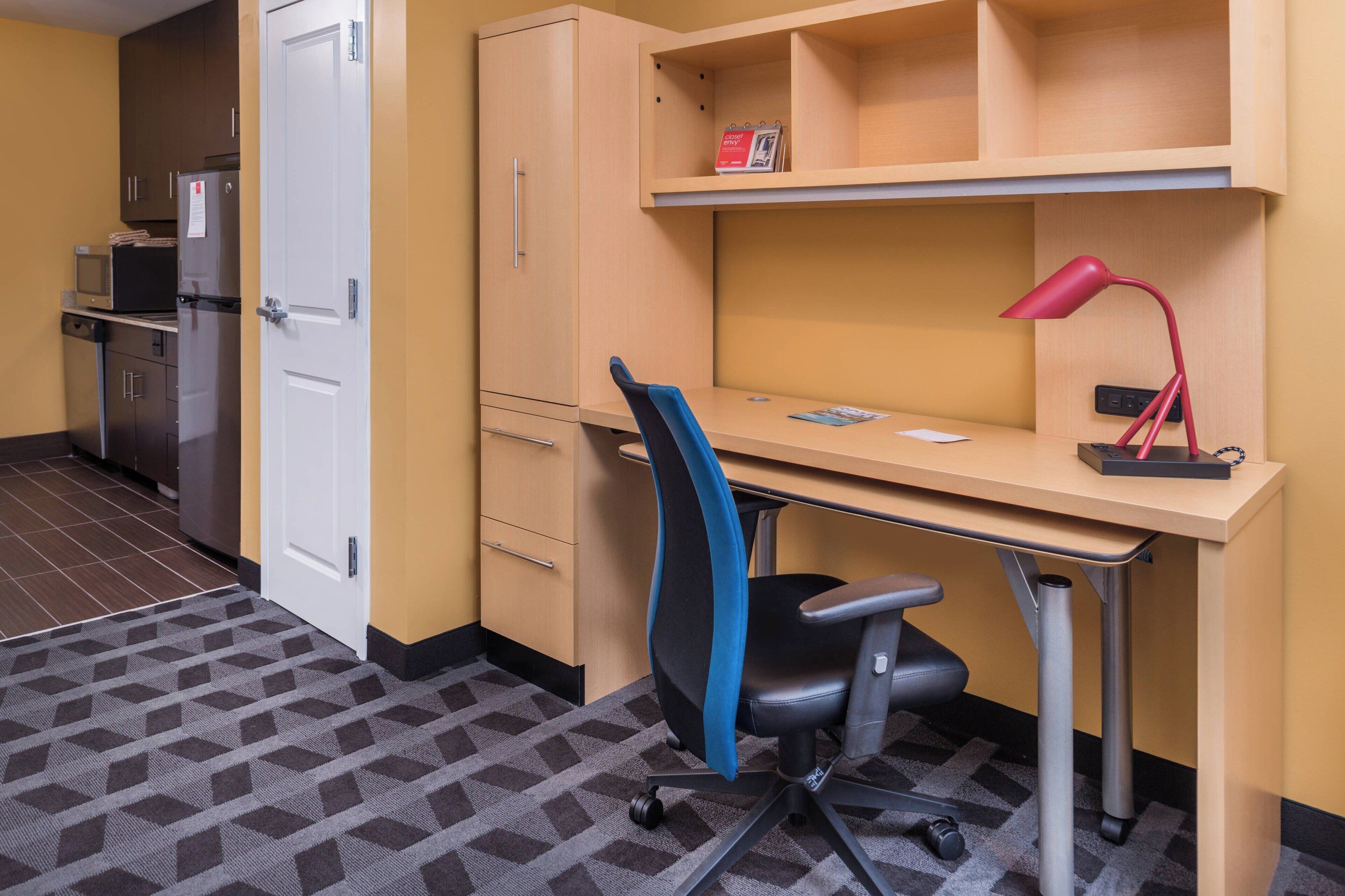 1 bedroom, desk, laptop workspace, blackout curtains