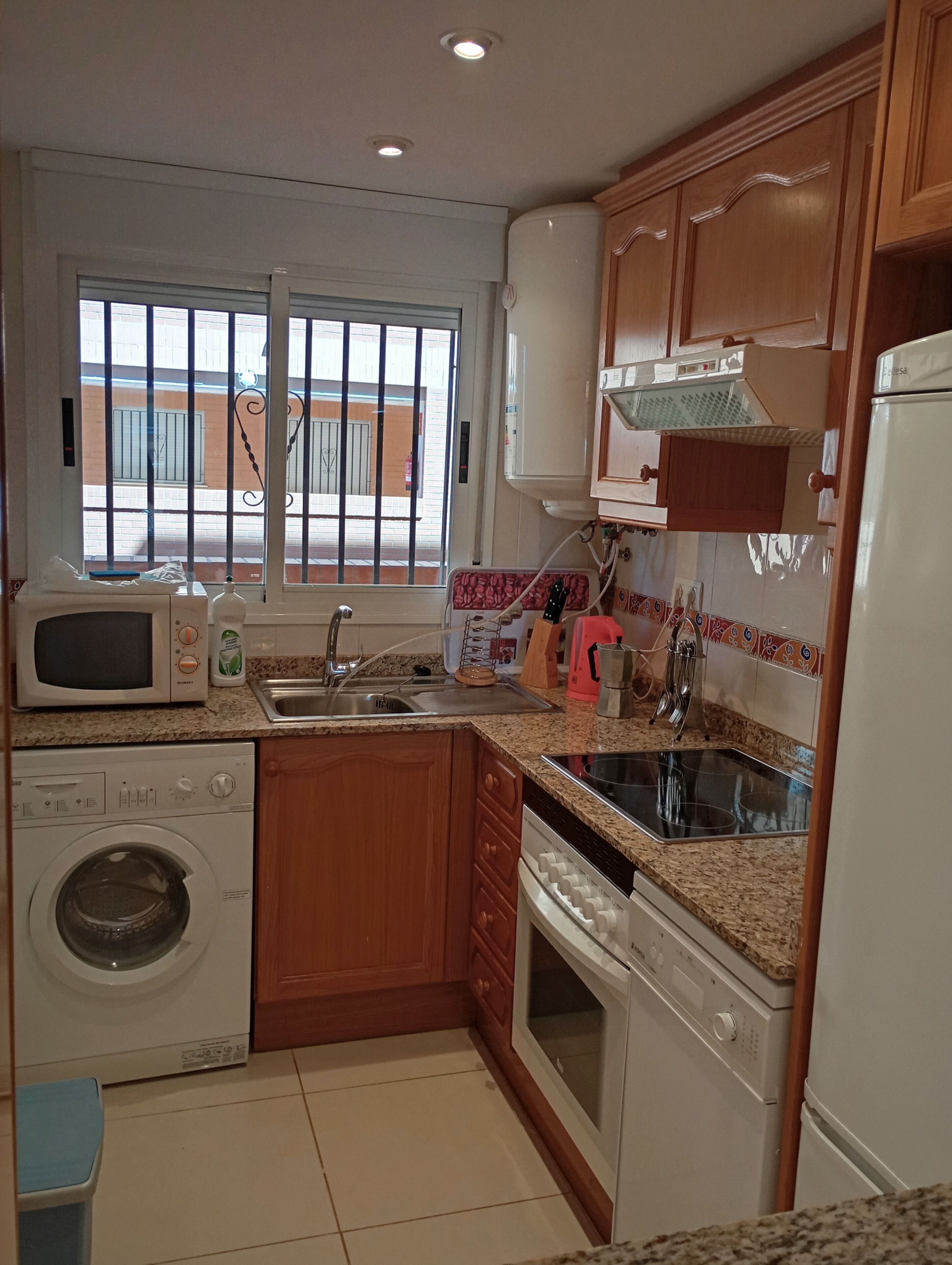 Appartement, 2 slaapkamers, uitzicht op zee (Frontales) | Privékeuken | Een koelkast/vriezer, een magnetron, een oven, een kookplaat