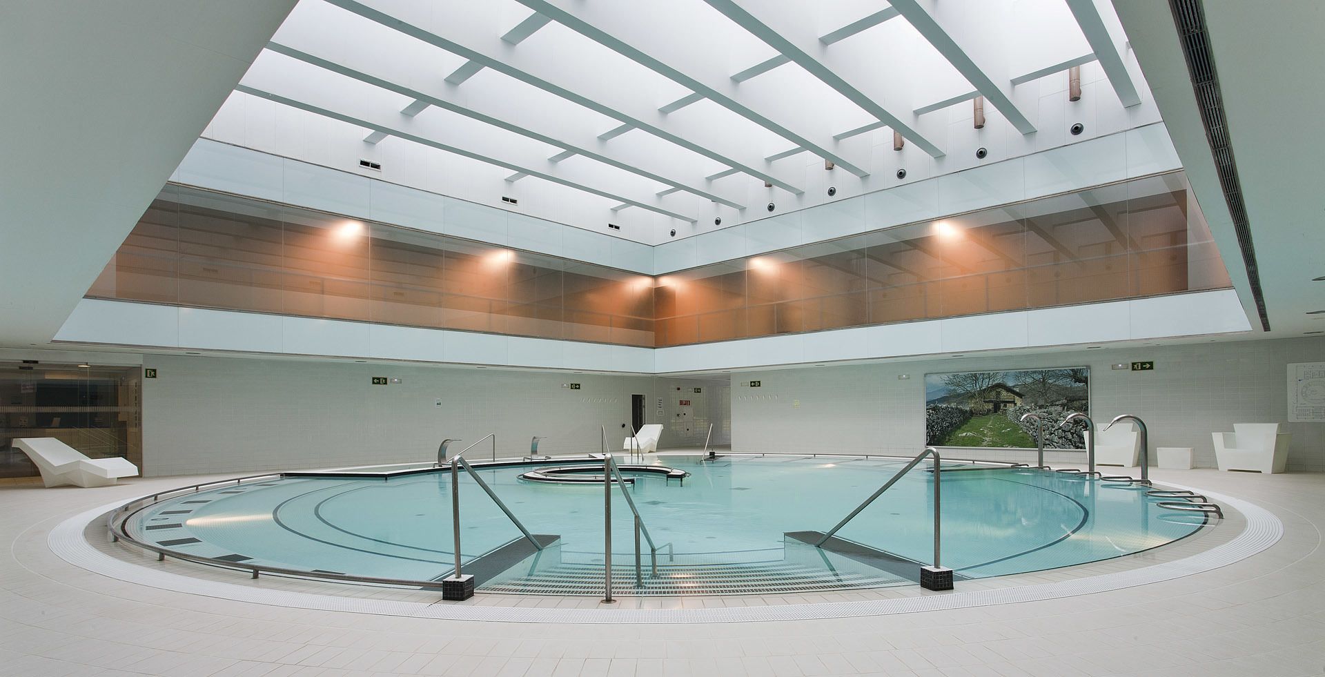 indoor pool, pool loungers