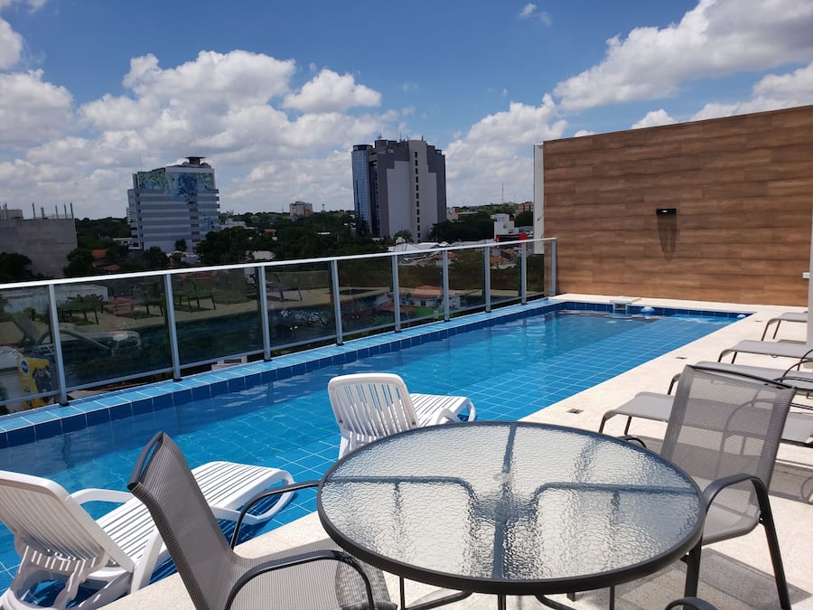 Outdoor pool, pool loungers