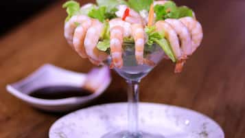 Breakfast and lunch served, local cuisine