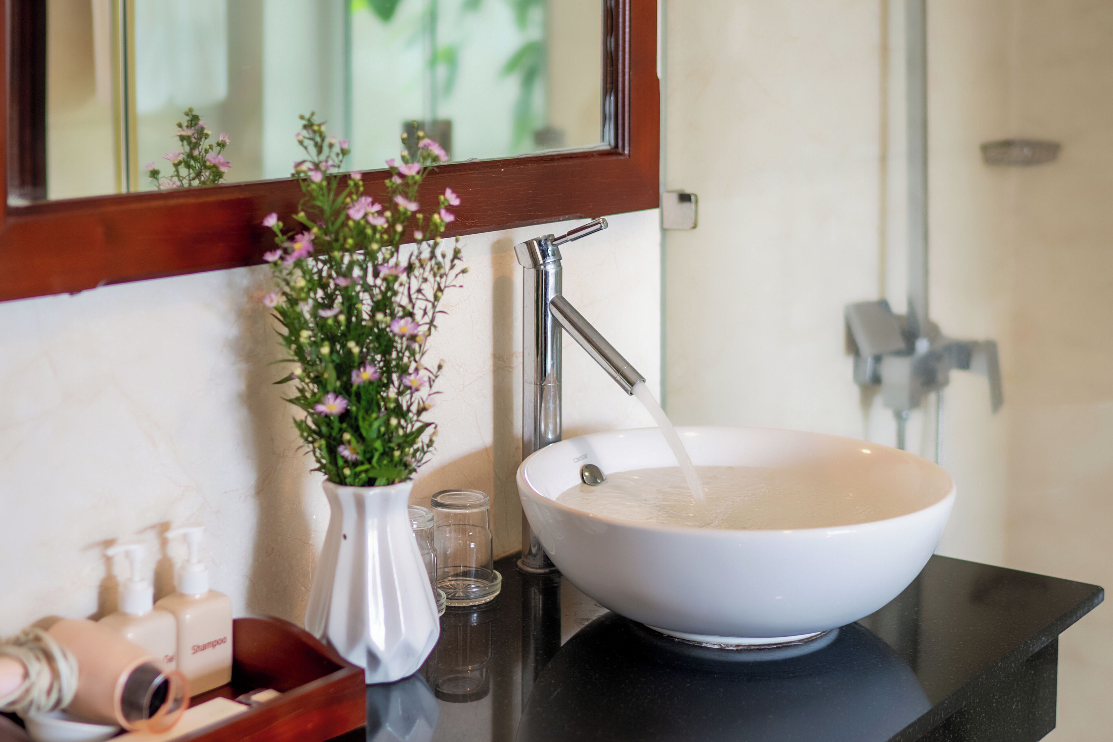 shower, free toiletries, hair dryer, bathrobes