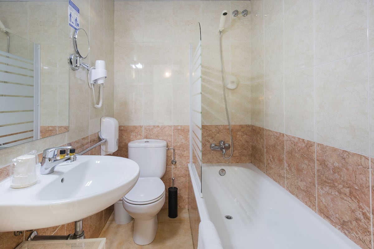 free toiletries, hair dryer, towels