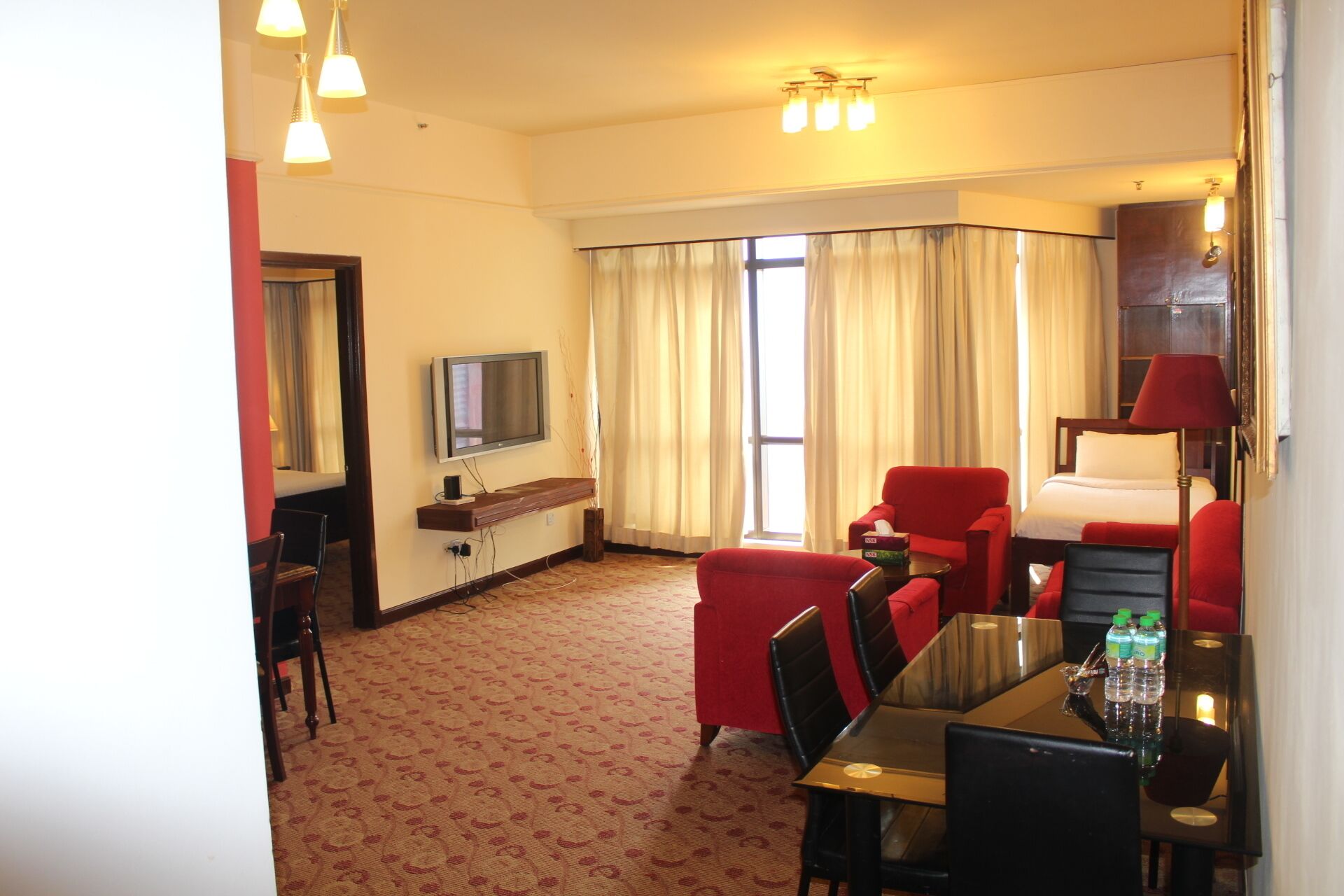 50-inch LED TV with cable channels, TV, DVD player