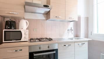 Fridge, microwave, stovetop, electric kettle