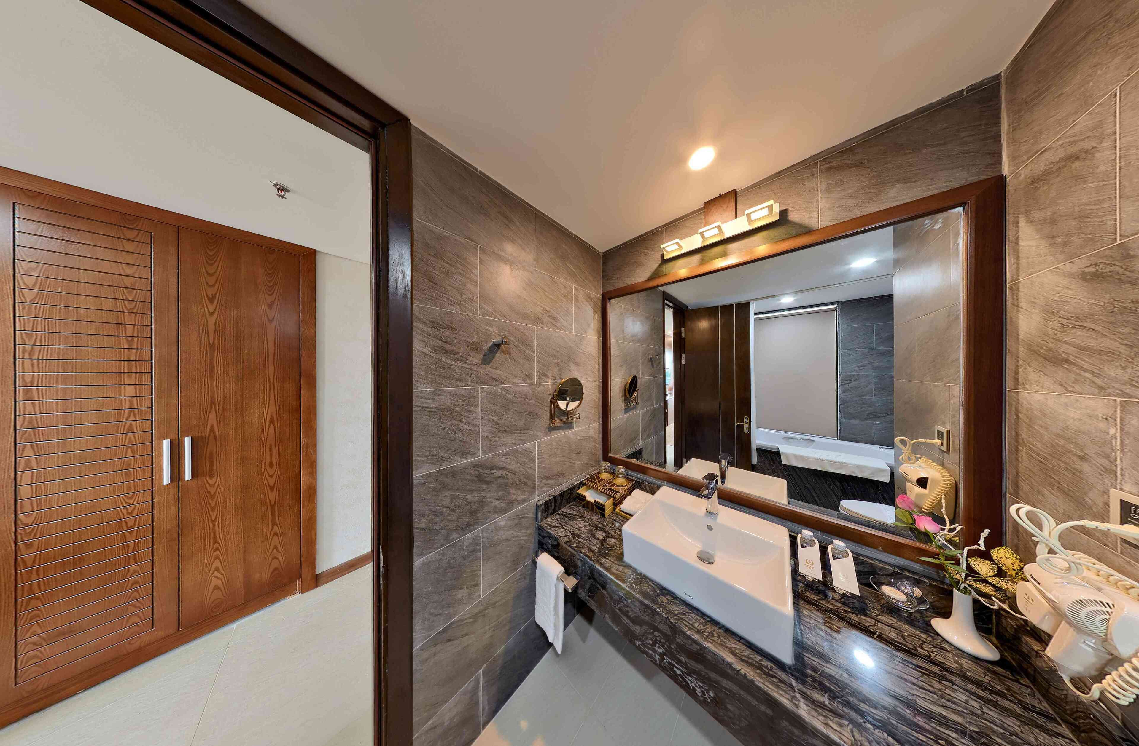 free toiletries, slippers, towels