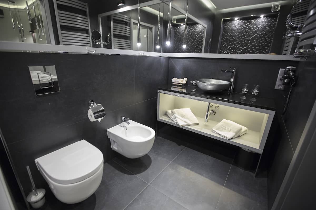 executive double room | bathroom | shower, free toiletries, hair dryer, bathrobes