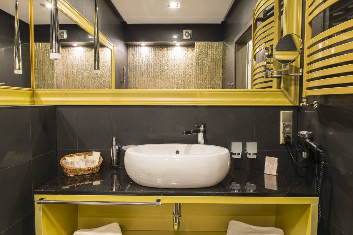 executive double room | bathroom | shower, free toiletries, hair dryer, bathrobes