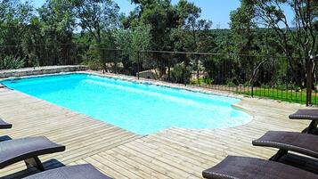 2 outdoor pools, open 8:00 AM to 8:00 PM, pool umbrellas, pool loungers