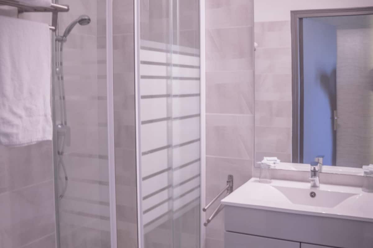 shower, free toiletries, hair dryer, towels