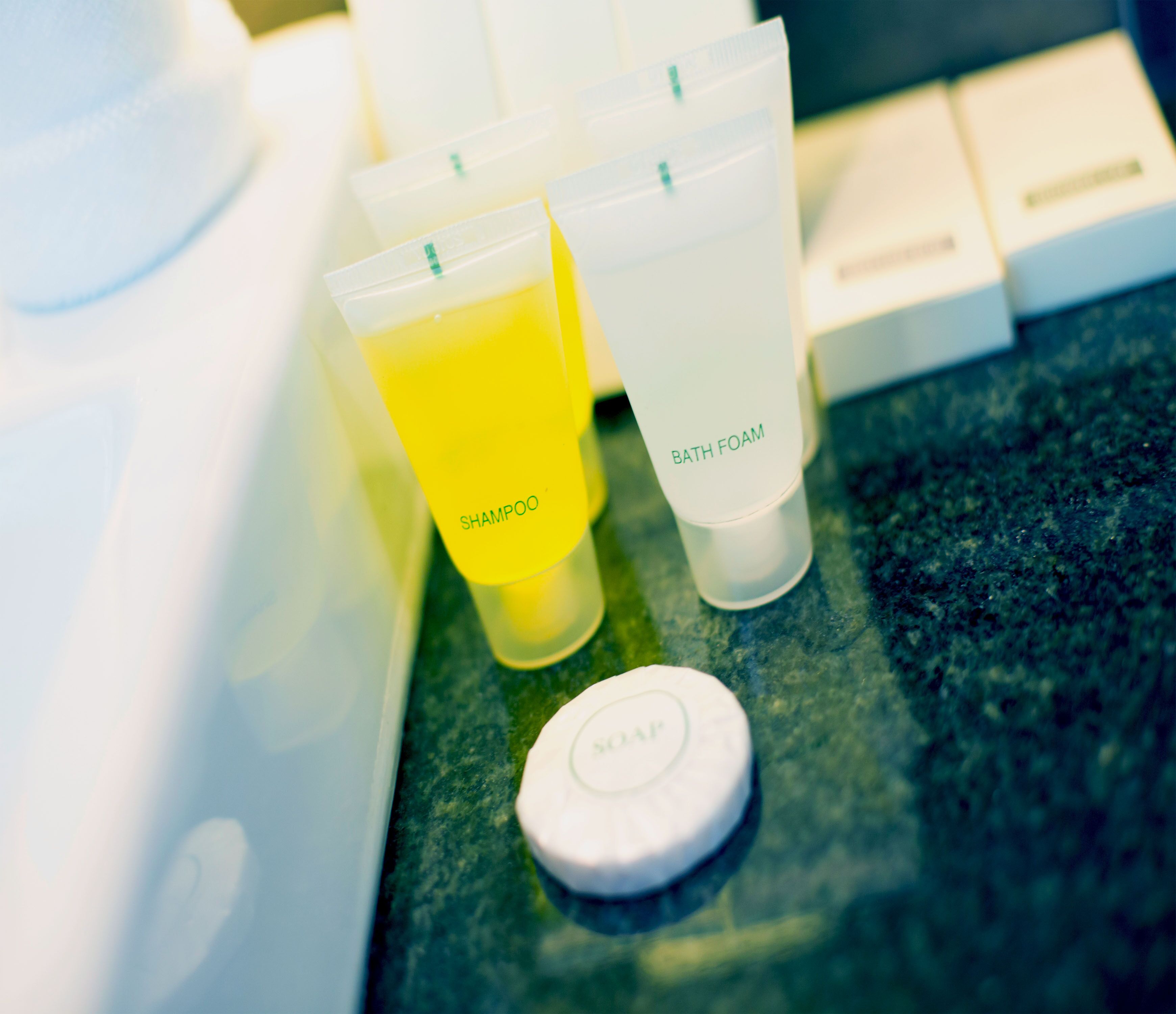 free toiletries, hair dryer, bathrobes, slippers