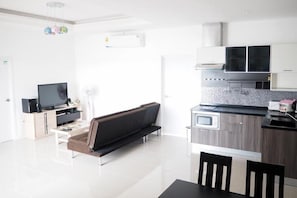 4 Bedrooms Private Pool Villa | Living area | Flat-screen TV, DVD player