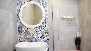 A bathroom with a white sink, a decorative mirror, and a shower area. - Le Leaf Pool Villa 7 (Hua Hin)