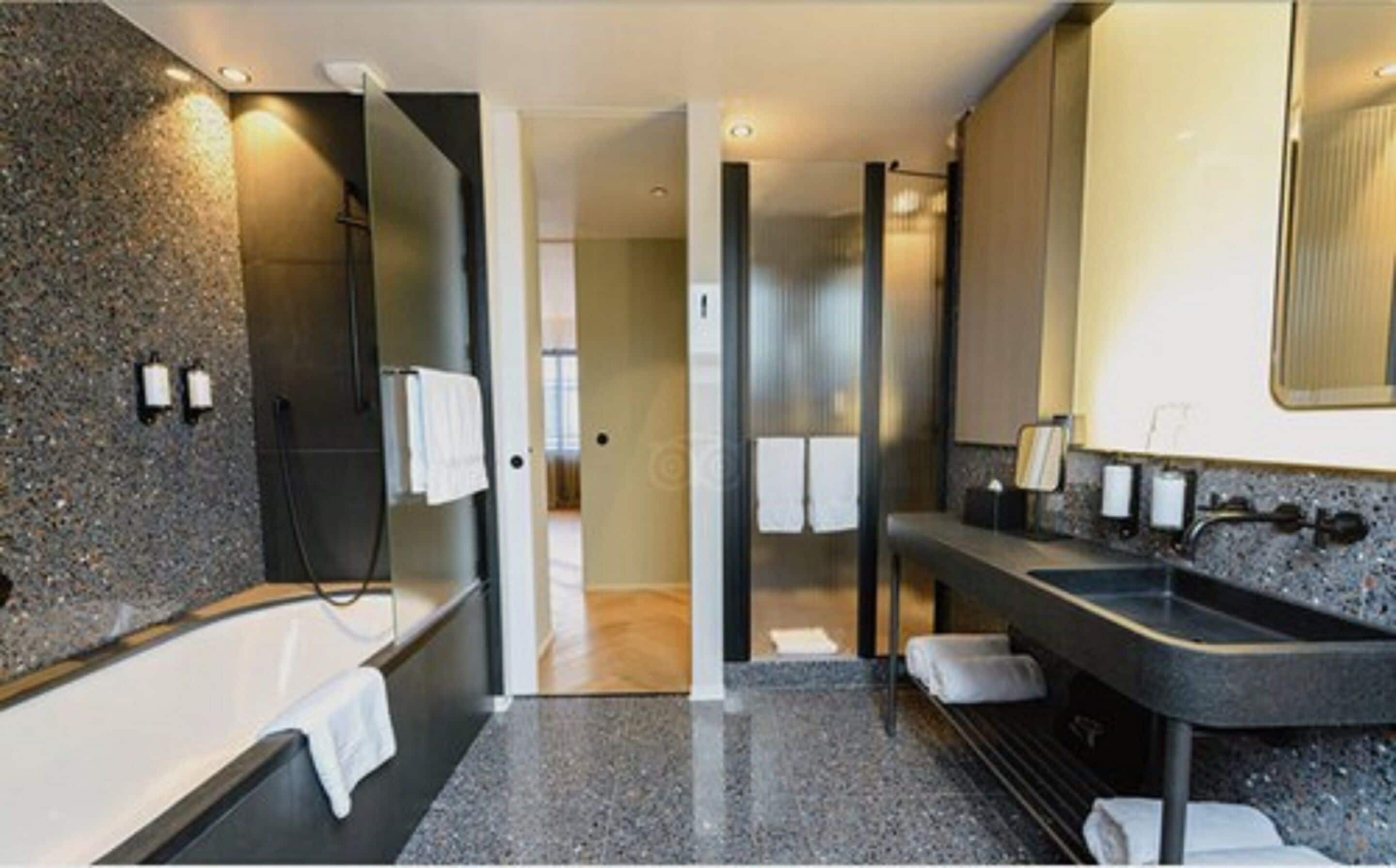 penthouse | bathroom | shower, designer toiletries, hair dryer, bathrobes