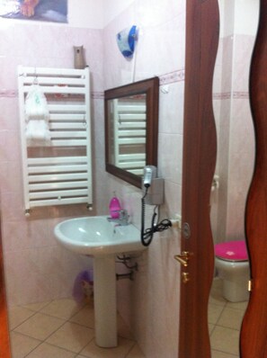 Basic Double Room, 1 Double Bed, Shared Bathroom | Bathroom | Shower, hair dryer, bidet, towels