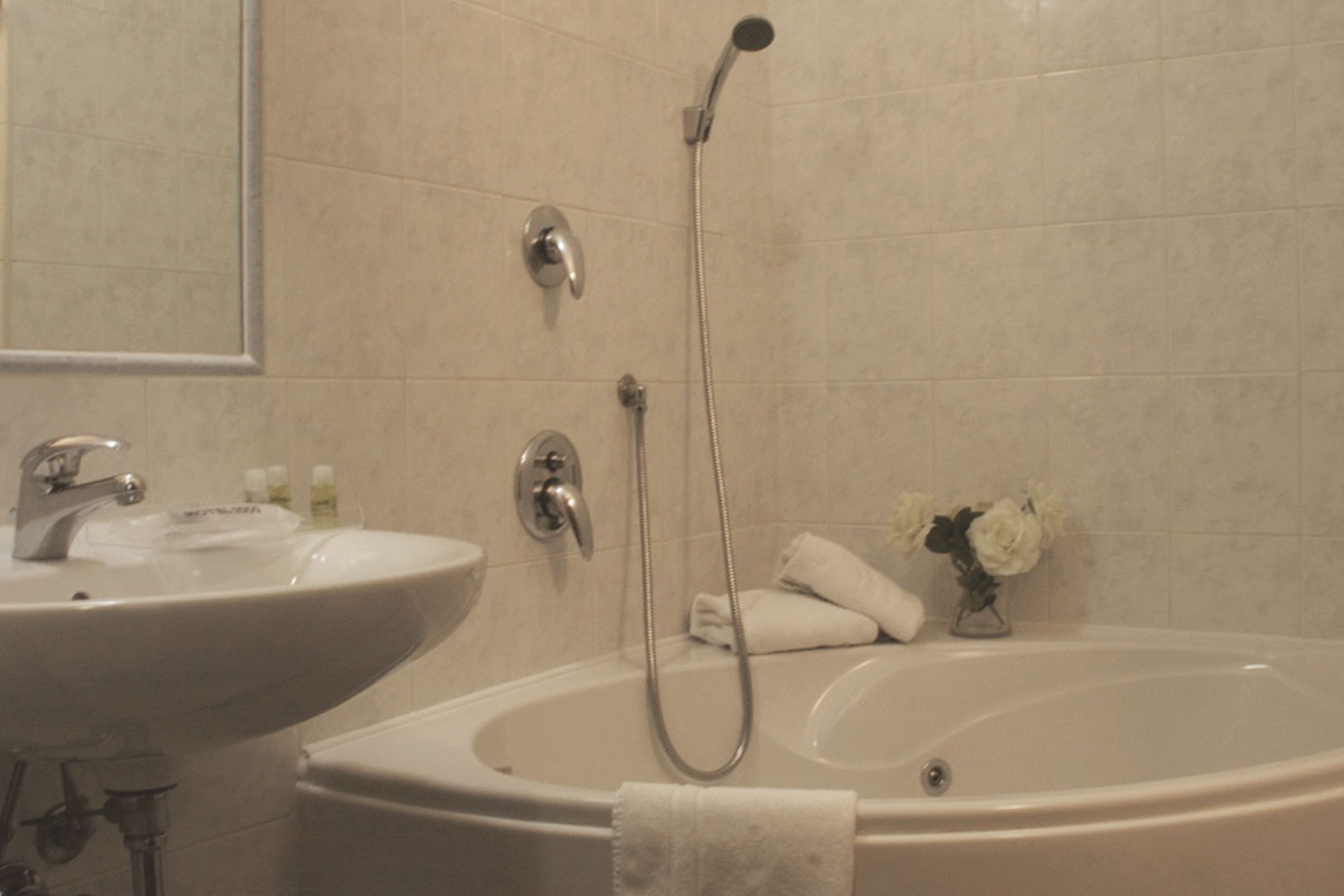 rainfall showerhead, free toiletries, hair dryer, bathrobes