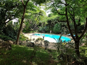 Outdoor pool, pool loungers