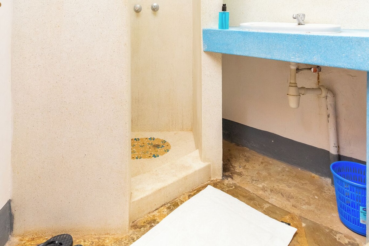 Douche, articles de toilette gratuits, bidet, serviettes fournies