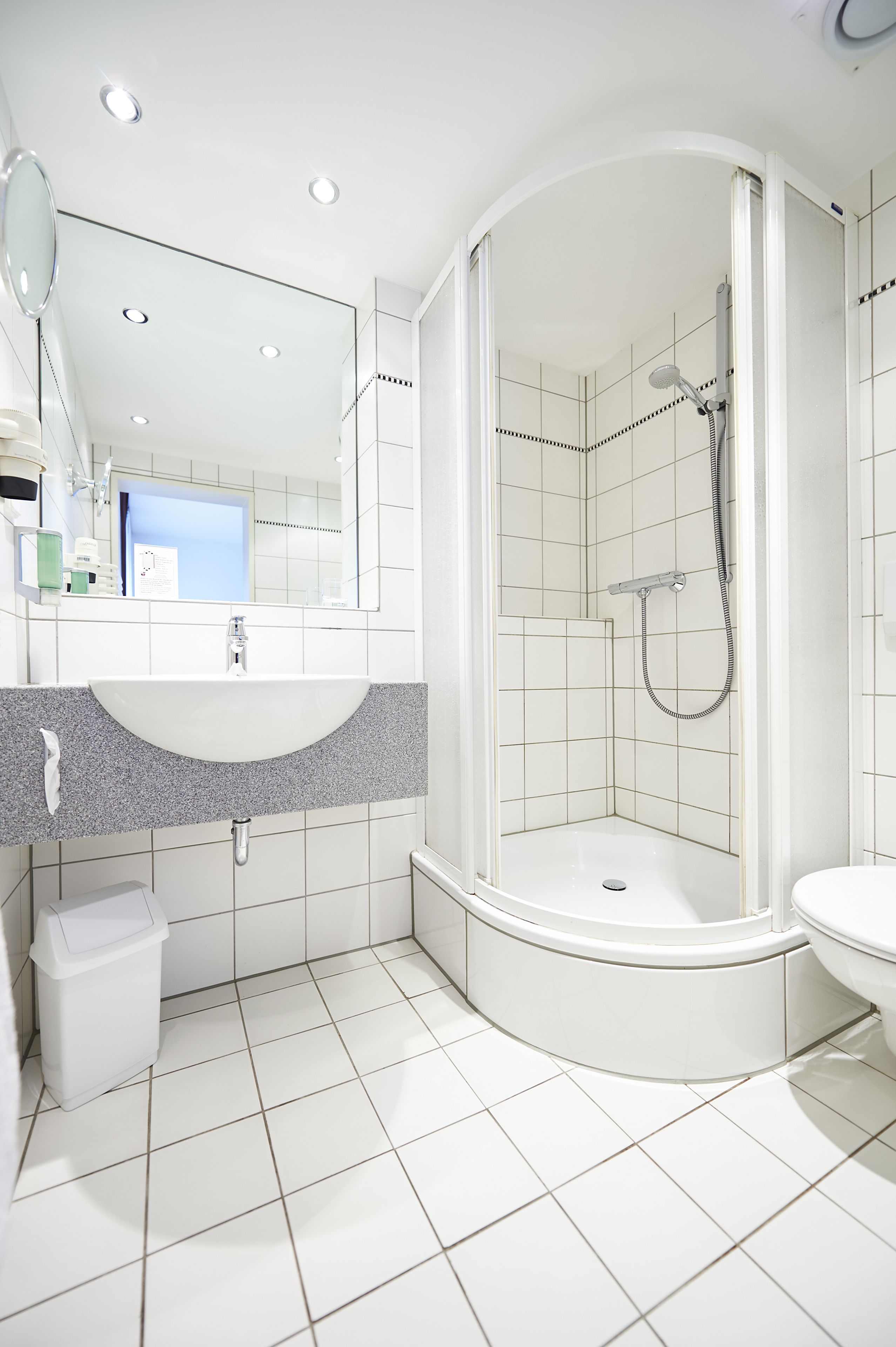 shower, eco-friendly toiletries, hair dryer, towels