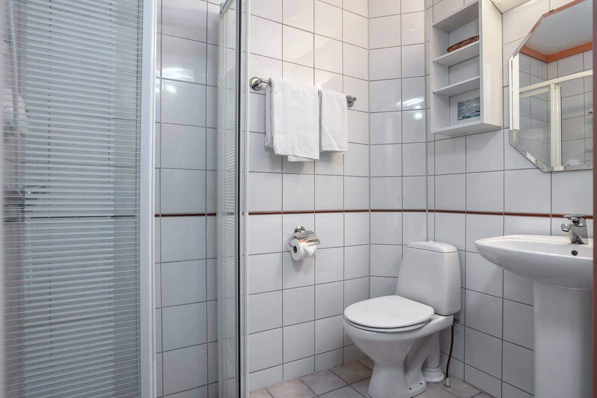 standard double room, non smoking | bathroom | shower, hair dryer, towels
