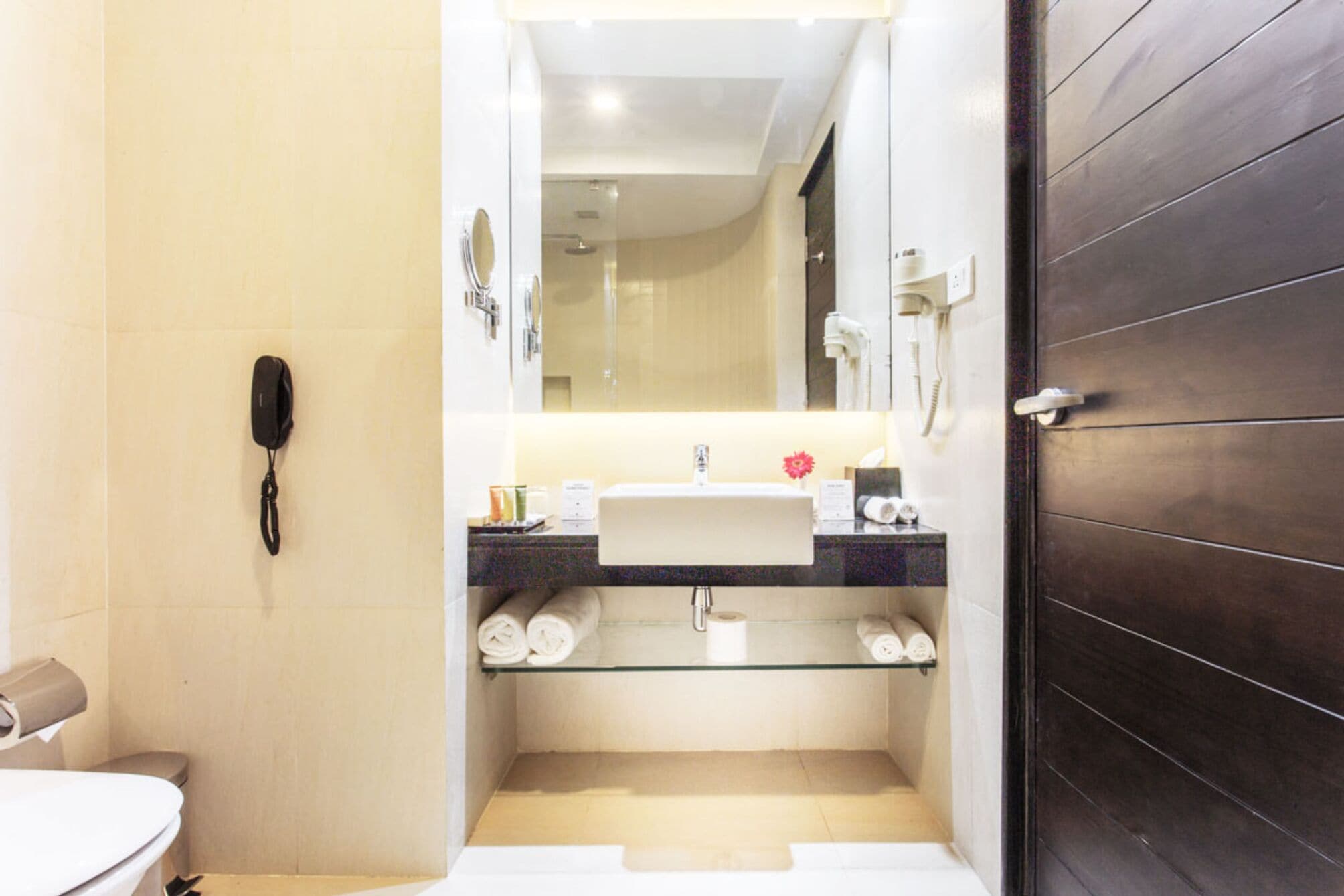 free toiletries, bathrobes, slippers, towels