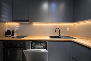 Superior Apartment, 2 Bedrooms | Private kitchen | Full-size fridge, oven, stovetop, coffee/tea maker