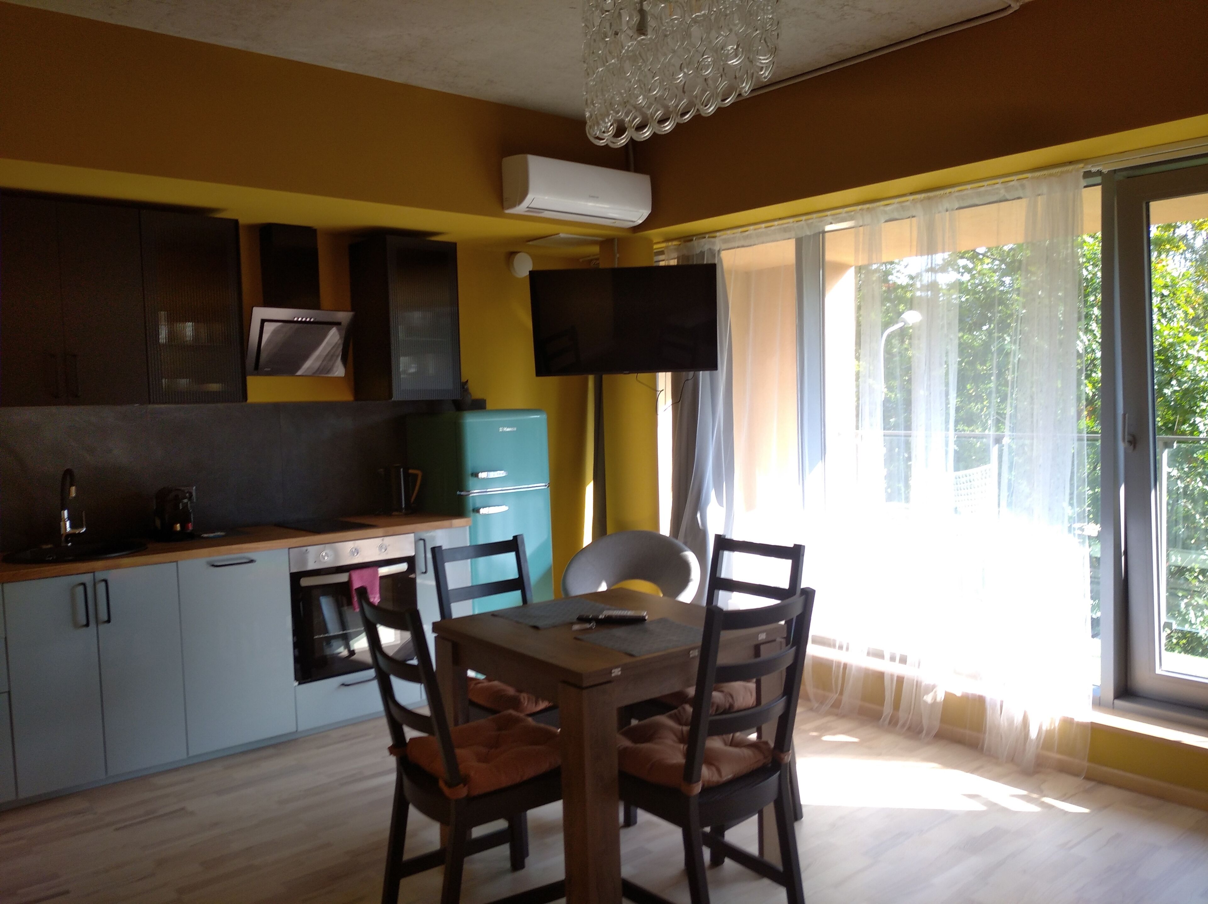 Apartamento estándar | Cocina privada | Frigorífico, microondas, horno y placa de cocina