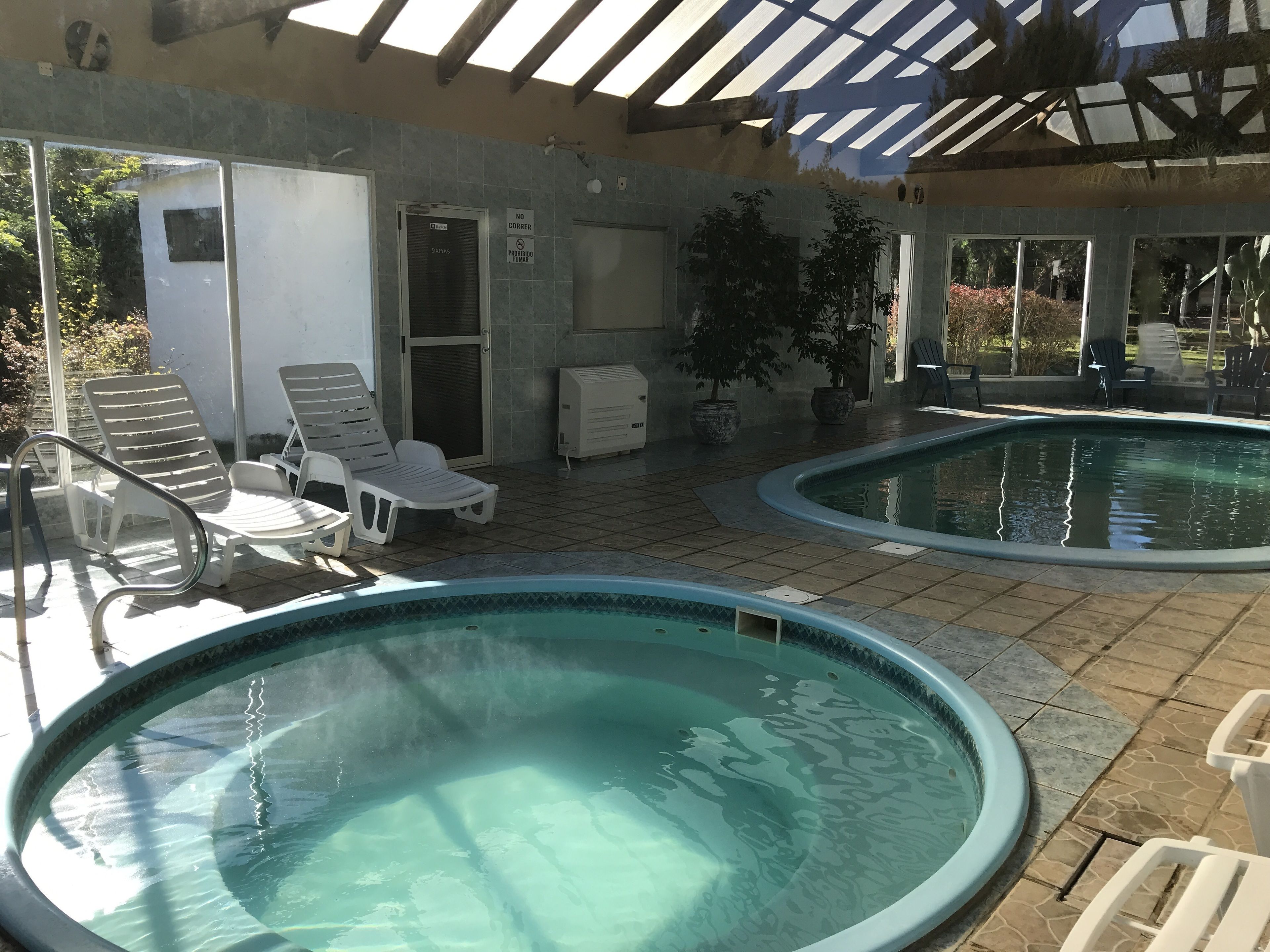 Indoor pool, outdoor pool, sun loungers