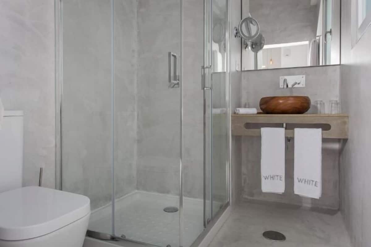 Shower, free toiletries, hair dryer, bathrobes