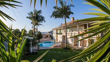 Outdoor pool, pool umbrellas, pool loungers