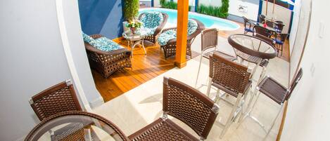 Outdoor pool, open 9:30 AM to 9:00 PM, pool umbrellas, sun loungers