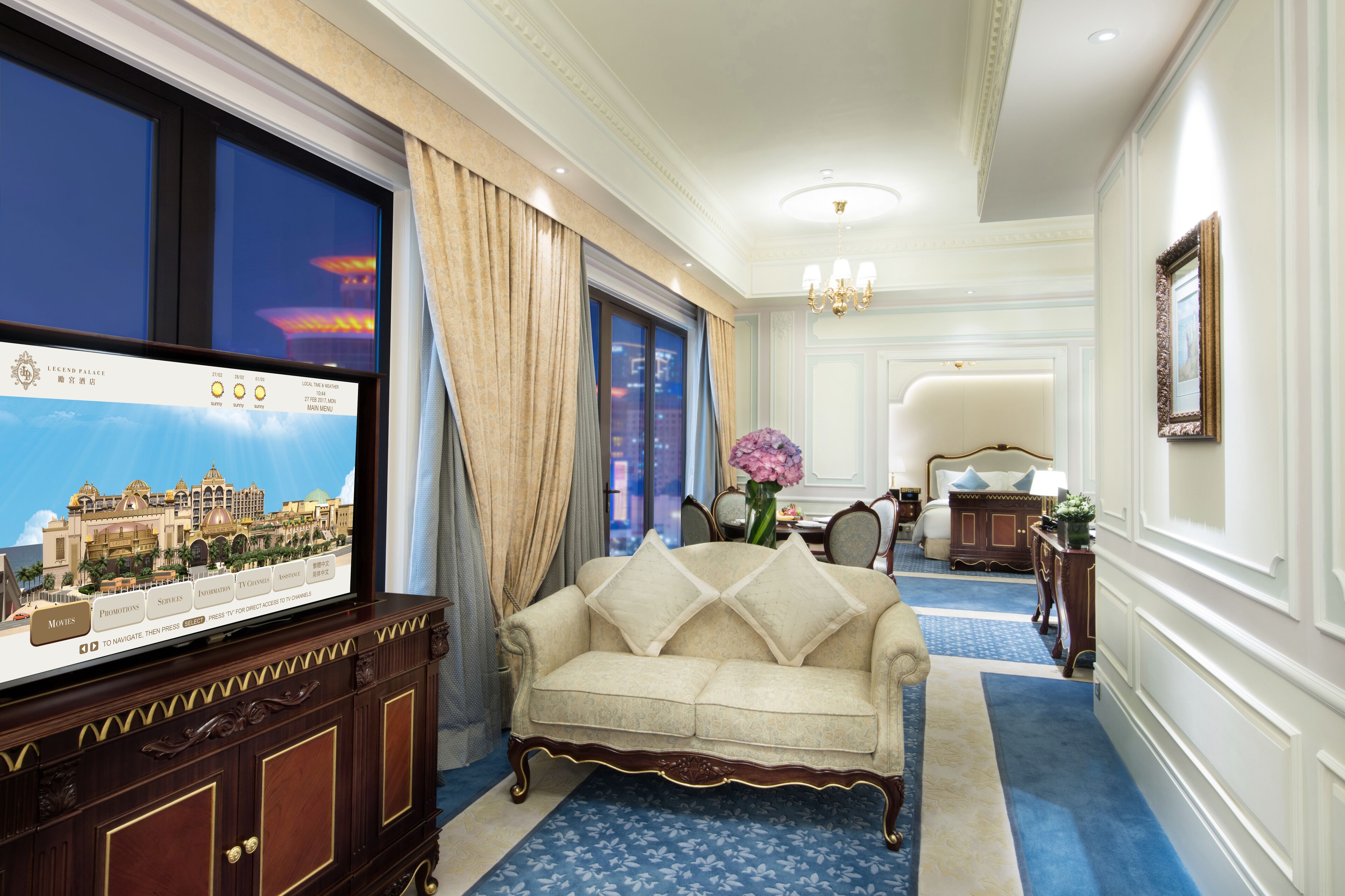 one bedroom suite, cityview, balcony | living area | led tv, pay films