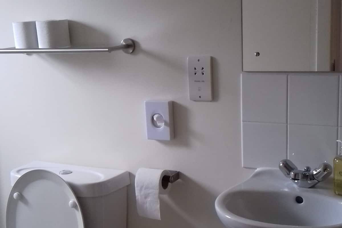 Chambre avec lits jumeaux | Salle de bain | Douche, articles de toilette (gratuits), séchoir à cheveux