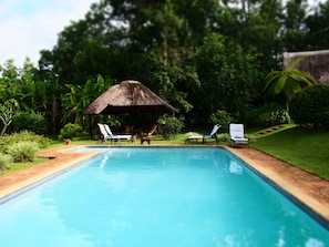 Outdoor pool, pool loungers