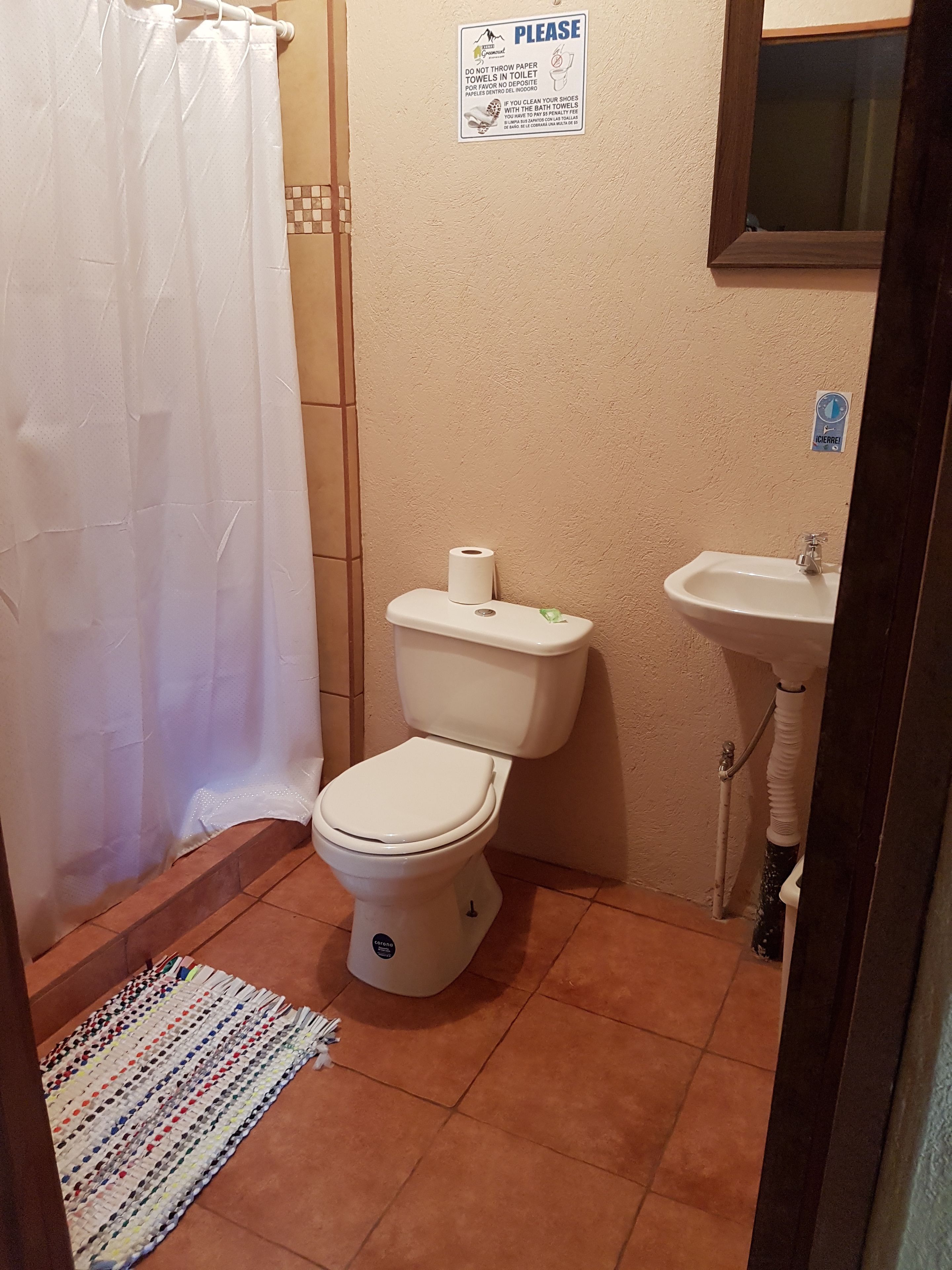 family room | bathroom | shower, rainfall showerhead, free toiletries, towels