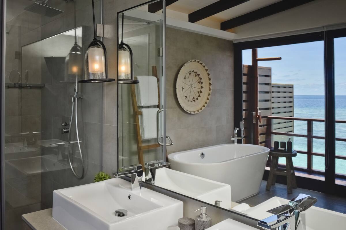 lagoon water villa | bathroom | separate bathtub and shower, deep-soaking bathtub, free toiletries