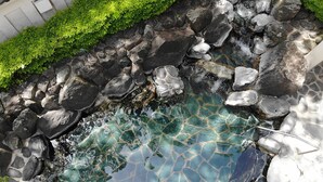 A stone water feature with a clear water surface, surrounded by rocks and greenery. - Hotel Blancvert Nasu (Nasu)